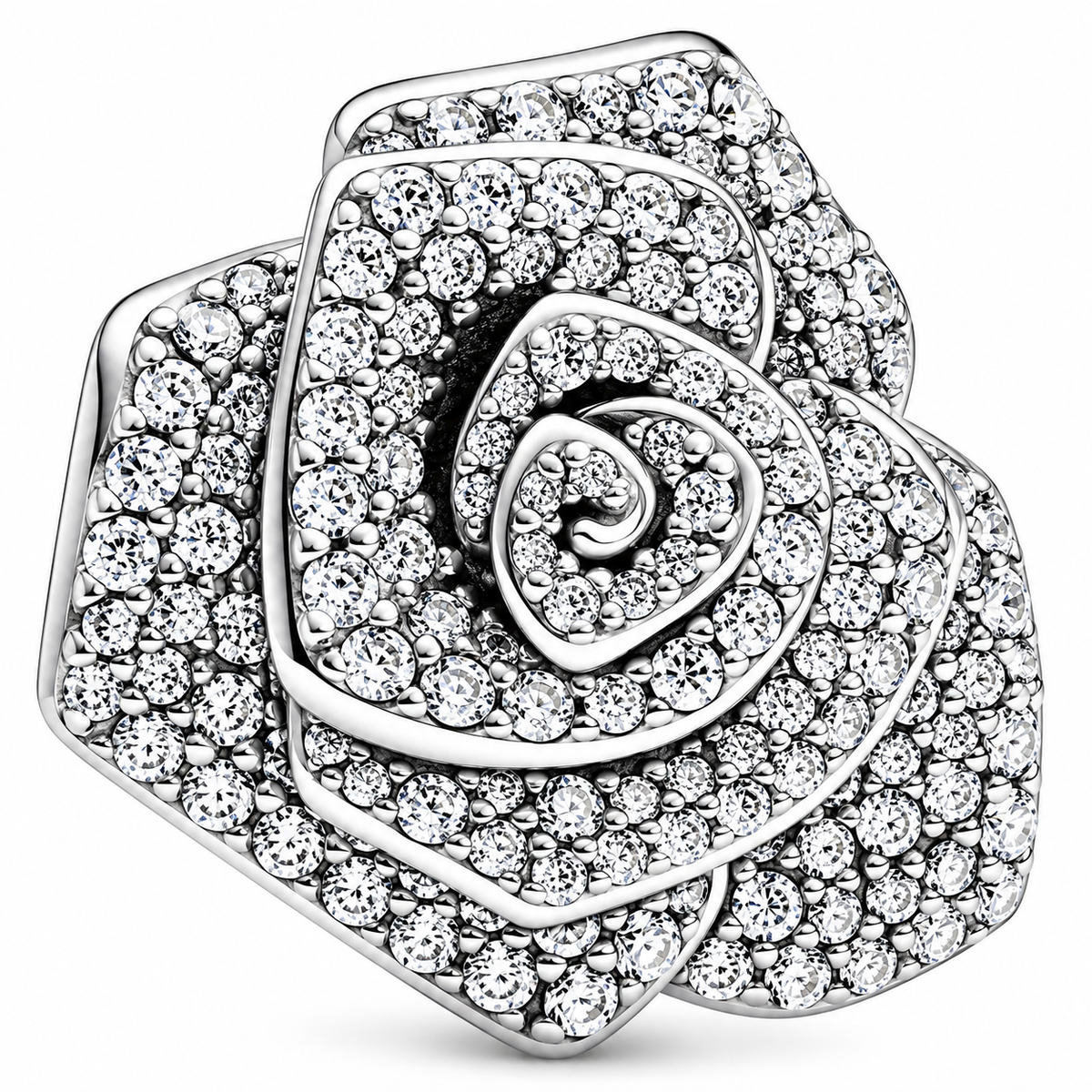 Sparkling Silver Rose Flower Charm Bead