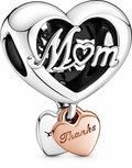 Mom Heart Charm Bead with Rose Gold Thank You Pendant