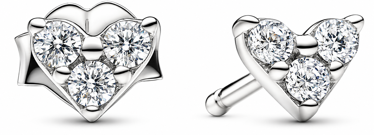 Triple Stone Heart Stud Earrings