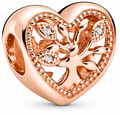 Tree of Life Rose Gold Family Tree Heart Charm