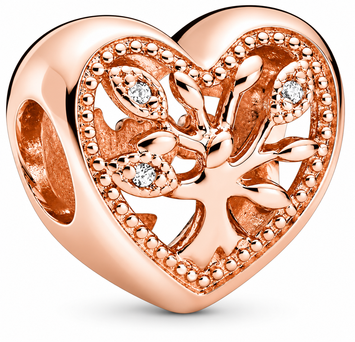 Tree of Life Rose Gold Family Tree Heart Charm