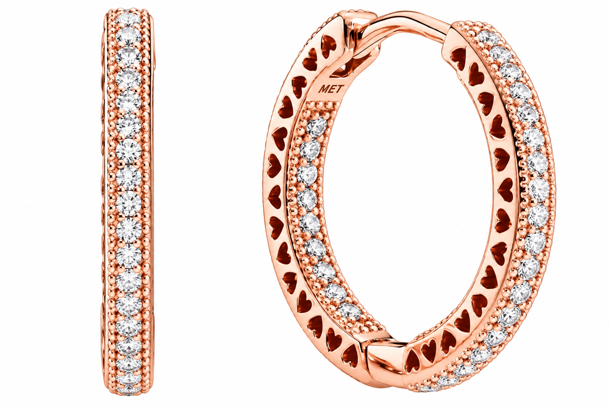 Rose Hoop Earrings with Clear Cubic Zirconia, 20 mm