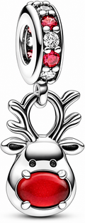 Christmas Reindeer Charm Sterling Silver Red Nose Rudolph Dangle Bead Charm