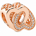 Rose Gold Double Heart Charm with Sparkling Crystals – Elegant Love Bracelet Bead Gift for Her