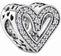 Sparkling Silver Open Heart Charm Crystal Love Heart Bracelet Bead