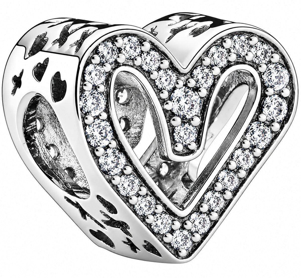 Sparkling Silver Open Heart Charm Crystal Love Heart Bracelet Bead