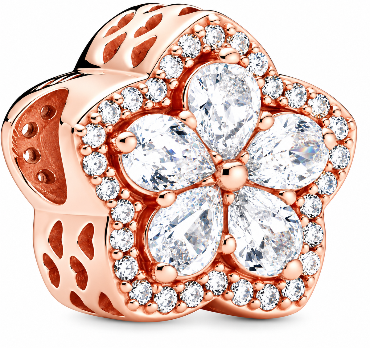 Rose Gold Sparkling Five Petal Flower Charm Bead