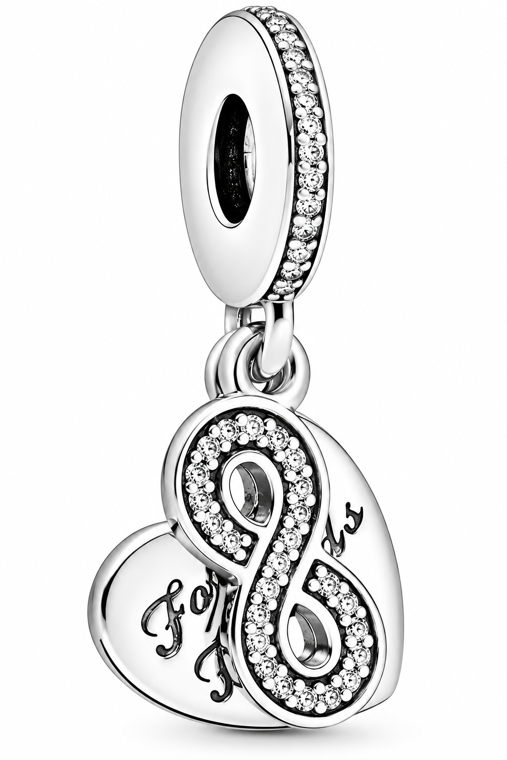 Forever friends heart silver dangle with Clear Cubic Zirconia