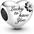 Lucky to Have You Heart Charm with Four-Leaf Clover Accent