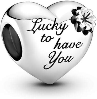 Lucky to Have You Heart Charm with Four-Leaf Clover Accent