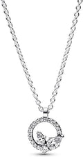 Sparkling Herbarium Circle & Cluster Pendant Necklace Sterling silver