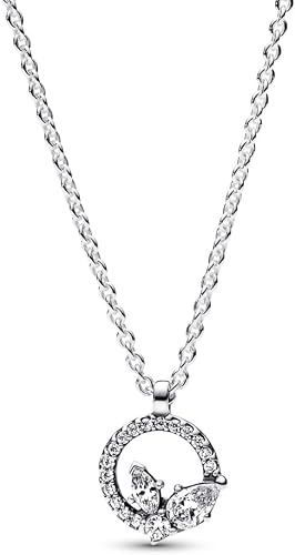 Sparkling Herbarium Circle & Cluster Pendant Necklace Sterling silver