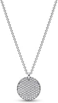 Sterling Silver Sparkling Round Disc Pendant Necklace with Pavé Crystal Accents