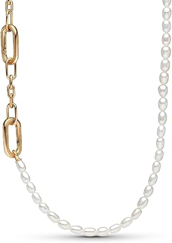 Slim Treated Freshwater Cultured Pearl Necklace 14k gold plating