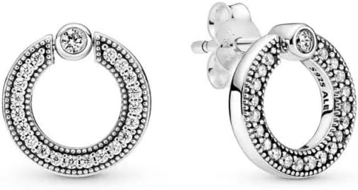 Silver Double Circle Crystal Stud Earrings