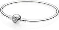 Silver bangle with ice crystal heart clasp with clear cubic zirconia S925