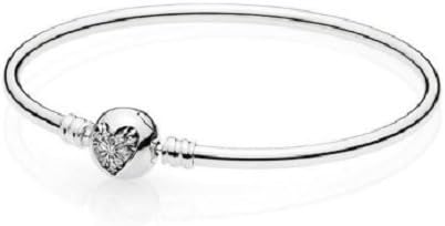 Silver bangle with ice crystal heart clasp with clear cubic zirconia S925