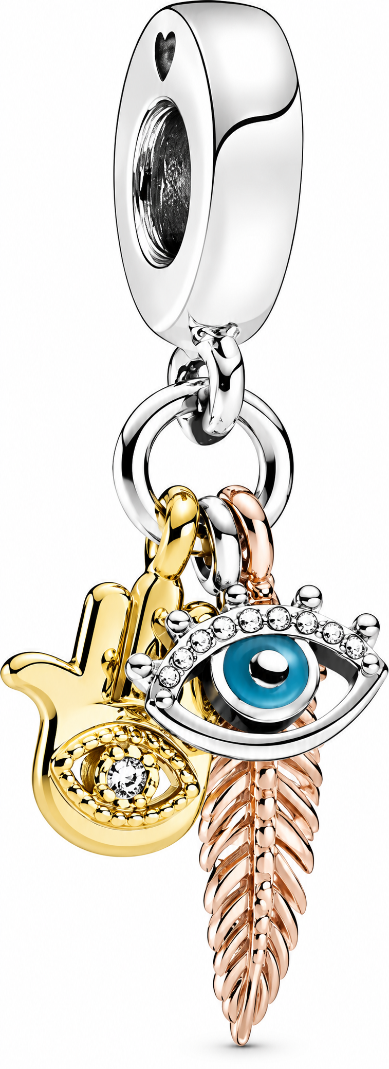 Evil Eye Hamsa Hand & Feather Dangle Charm