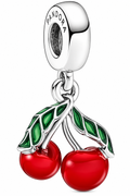 Red Cherry Dangle Charm – Sterling Silver Double Cherry
