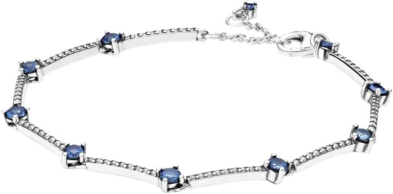 Timeless Sterling Silver Bracelet with Clear Cubic Zirconia & Skylight Blue Crystal