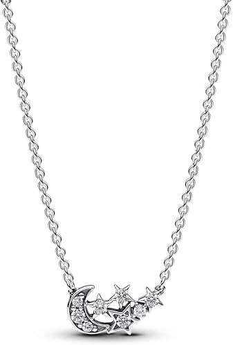 Sparkling Crescent Moon and Stars Pendant Necklace
