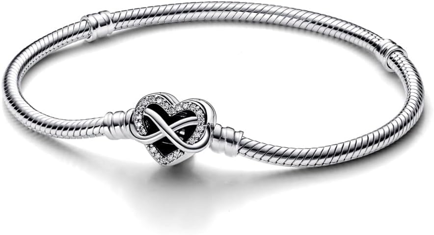 Sterling Silver Snake Chain Bracelet with Crystal Heart & Infinity Clasp