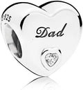 Dad Heart Charm with Sparkling Clear Heart Stone