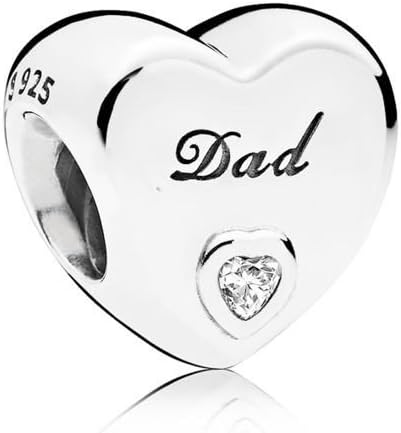 Dad Heart Charm with Sparkling Clear Heart Stone