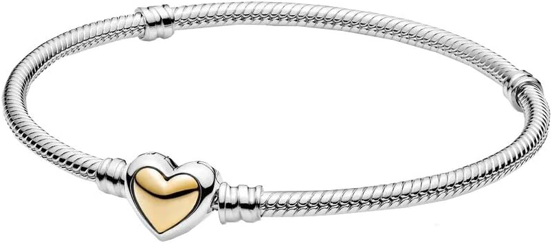S925 Domed Golden Heart Clasp Snake Chain Bracelet 19CM