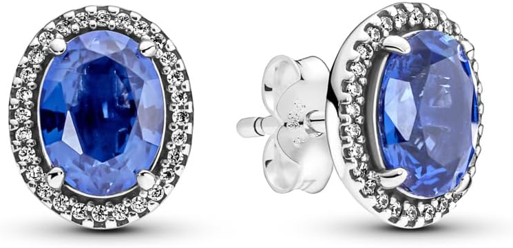 Royal Blue Sapphire-Look Oval Crystal Stud Earrings