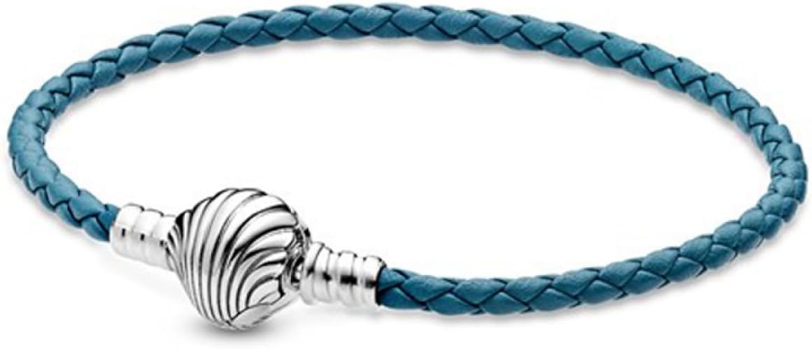 Seashell Clasp Turquoise Braided Leather Bracelet Sterling silver