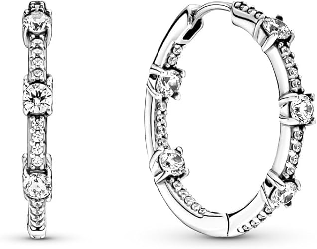 Sparkling Crystal Hoop Earrings Round Solitaire & Pavé