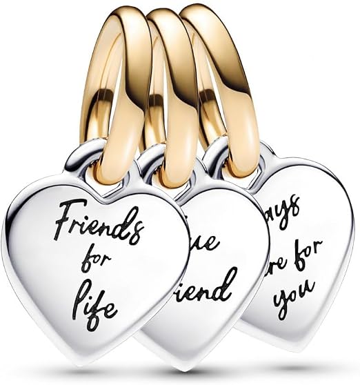Two-Tone Friends for Life Triple Heart Dangle Charm