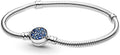 Sterling Silver Snake Chain Bracelet with Blue Crystal Clasp