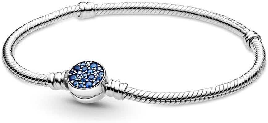 Sterling Silver Snake Chain Bracelet with Blue Crystal Clasp
