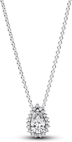 Sparkling Pear-Cut Teardrop Crystal Pendant Necklace with Halo Accents
