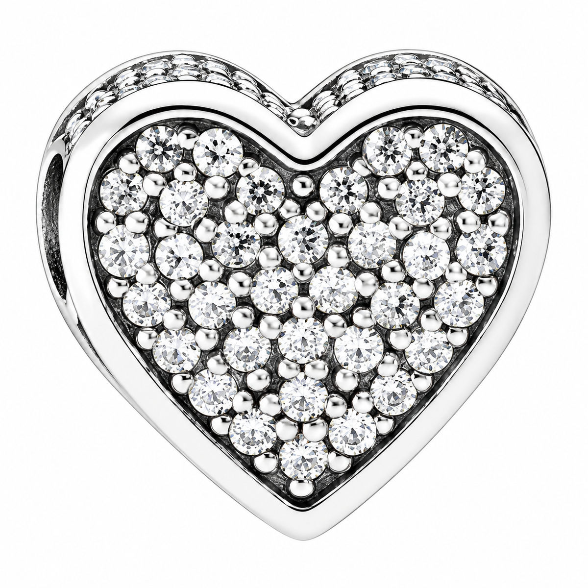 Sparkling Silver Heart Charm – Crystal Pavé Love Heart Bracelet Bead
