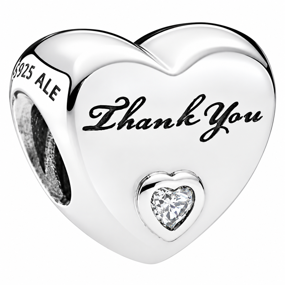 Thank You Heart Charm – Sterling Silver Crystal Love Bead for Bracelets