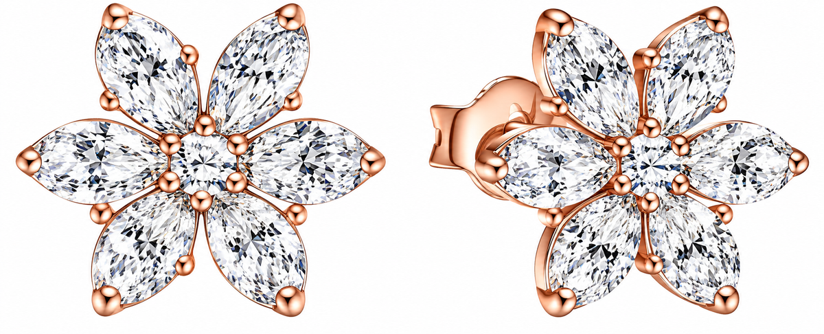 Rose Gold Sparkling Herbarium Cluster Stud Earrings
