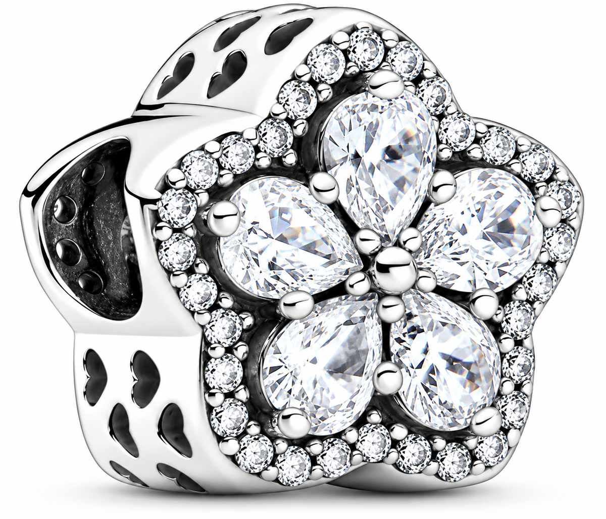 Sparkling Silver Five Petal Flower Charm Bead