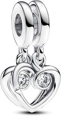 Elegant Silver Double Heart Dangle Charm