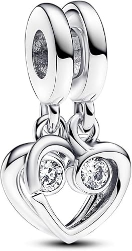 Elegant Silver Double Heart Dangle Charm