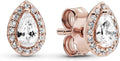 Elegant Rose Gold Teardrop Crystal Stud Earrings – Sparkling Pear-Cut Halo