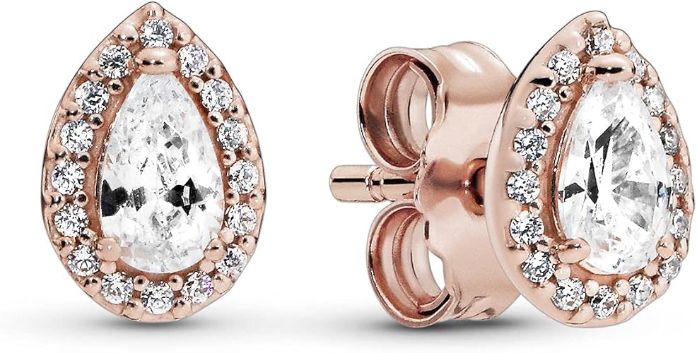 Elegant Rose Gold Teardrop Crystal Stud Earrings – Sparkling Pear-Cut Halo