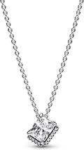 Sparkling Princess-Cut Square Crystal Pendant Necklace with Pavé Halo Accents