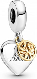 Two-Tone Mum Heart & Family Tree Dangle Charms