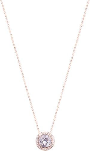 Elegant Rose Gold-Tone Round Crystal Halo Pendant Necklace