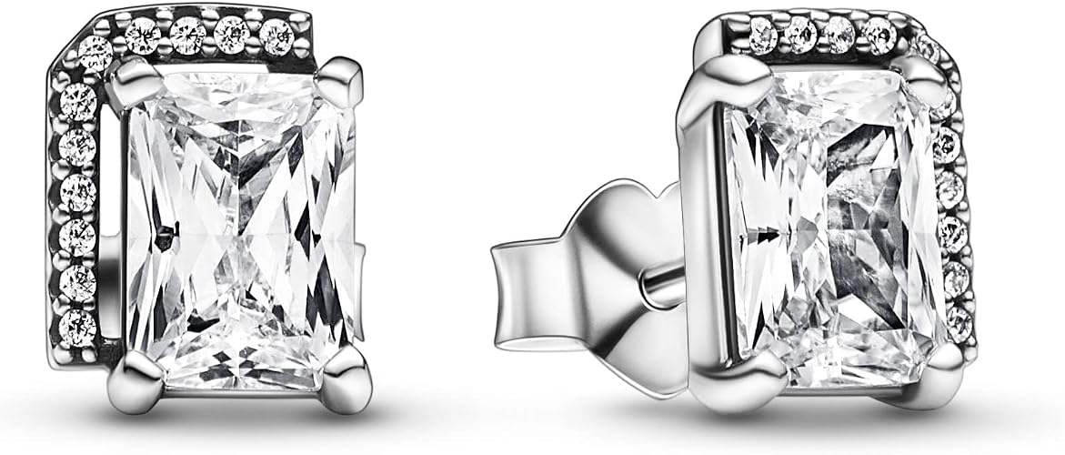 Elegant Silver Rectangular Crystal Stud Earring