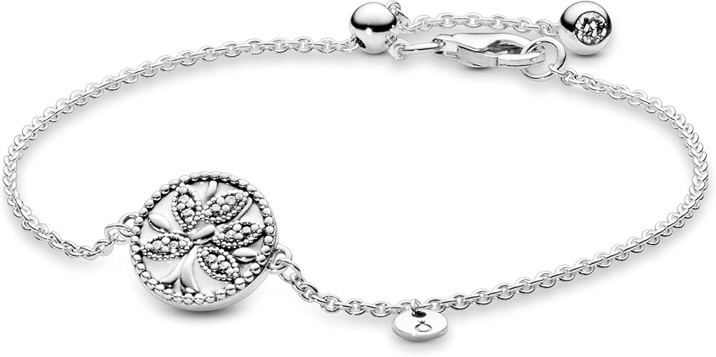Family tree silver bracelet with clear cubic zirconia and white enamel Sterling silver