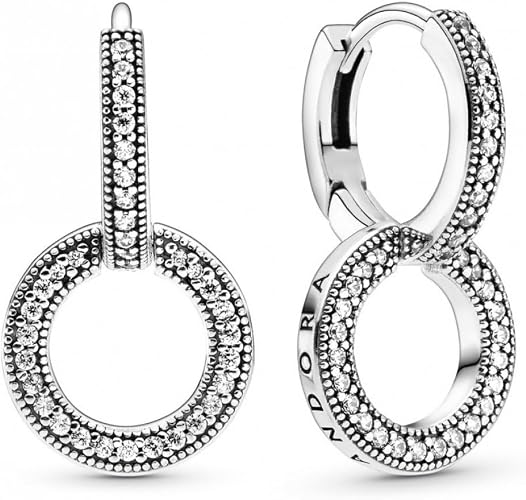 Double Circle Dangle Hoop Earrings Pavé Round Drop